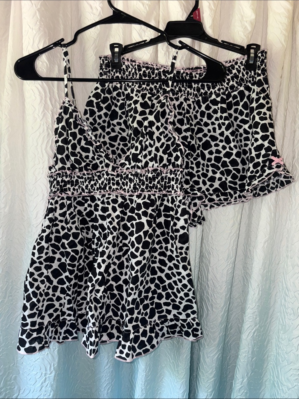 Victoria's Secret Black and White Animal Print Sleep Set with Pink Trim